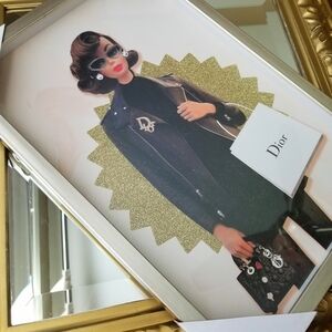 ❗Barbie Silkstone Brunette Doll with Lady Dior Handbag Framed Art❗